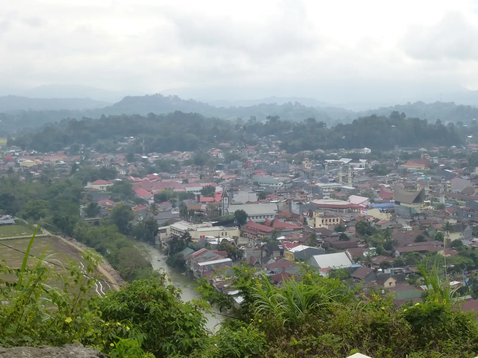 Rantepao seen from the hills above, the town spread along the valley